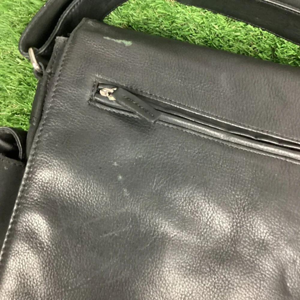 Vintage Fossil Classic Black Leather Briefcase Messanger Bag